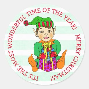Sticker Rond Noël lunatique de fête tiré par la main Elf