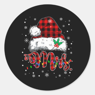 Sticker Rond Noël M. Et Mme Claus Matching Pajamas Plaid