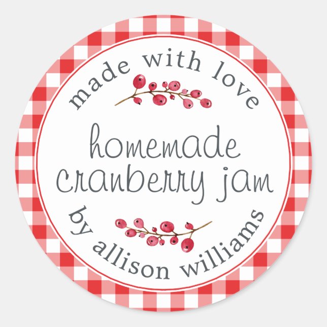 Sticker Rond Noël maison confiture de canneberge Bright Red Che (Devant)