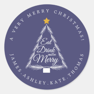 Sticker Rond Noël Manger Boire Joyeux Marine Enveloppe Bleue Sc