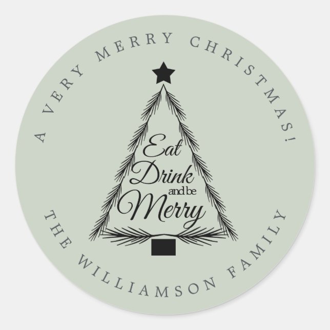 Sticker Rond Noël Manger Boire Joyeux Nom Enveloppe verte Sceau (Devant)