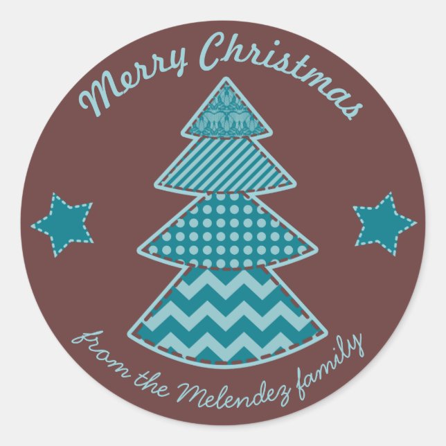 Sticker Rond Noël Maroon Aqua Turquoise (Devant)