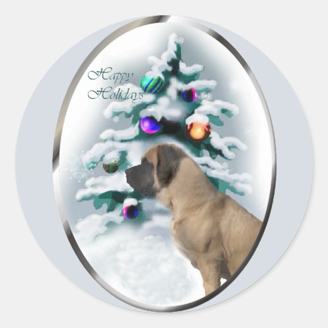 Sticker Rond Noël mastiff anglais (Devant)