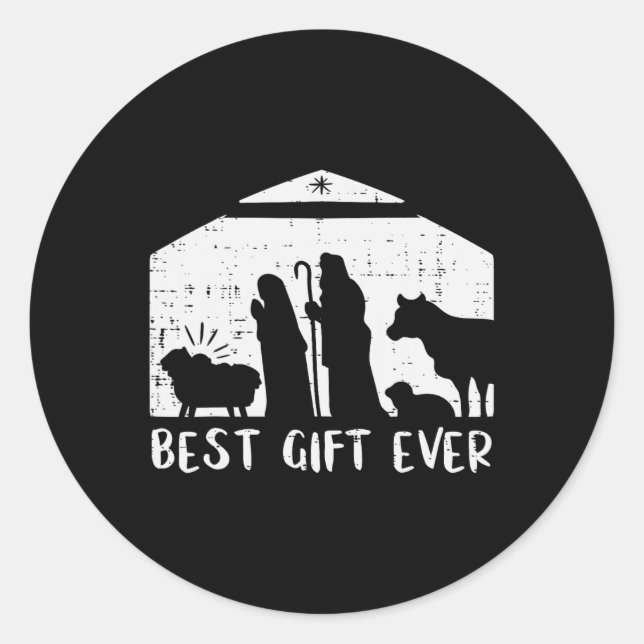 Sticker Rond Noël Meilleur Cadeau Nativité Noël Noël Hommes chr (Devant)