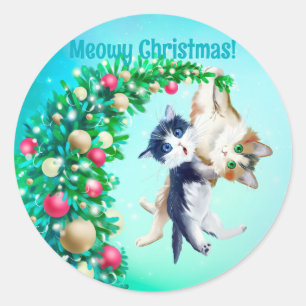 Sticker Rond Noël Meowy
