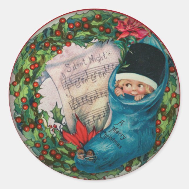 Sticker Rond Noël mignon Enfants Vintages Stocking (Devant)