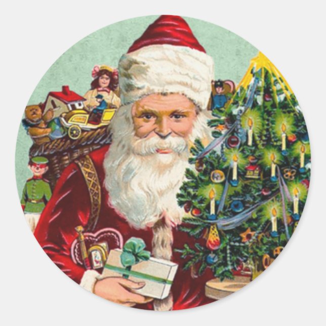 Sticker Rond Noël mignon Père Noël Vintage (Devant)