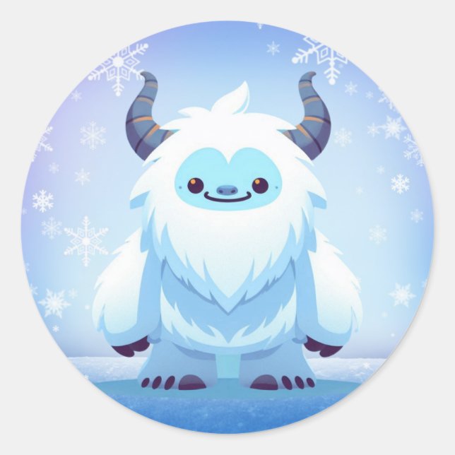 Sticker Rond Noël mignon/yeti d'hiver (Devant)