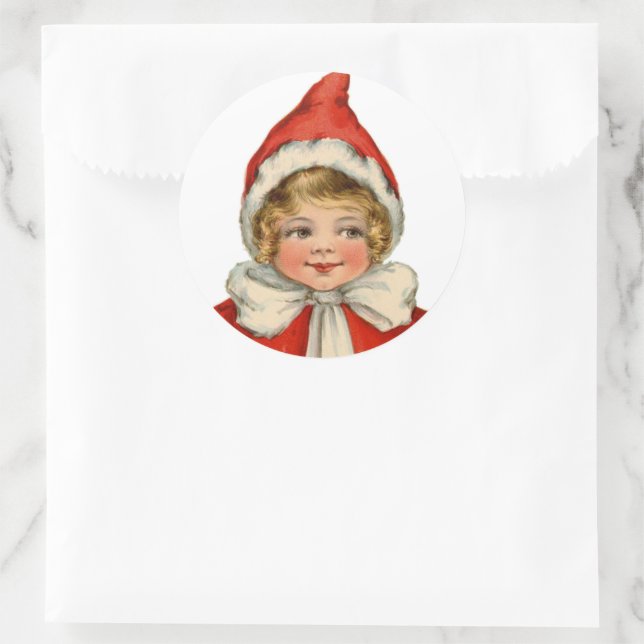 Sticker Rond Noël mignonne fille Elfe Vintage (Sac)