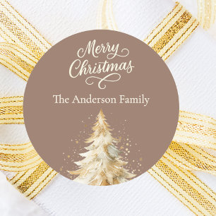 Sticker Rond Noël Mocha crème arbre beige