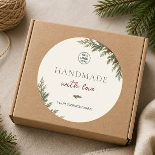 Sticker Rond Noël Moderne Artisanal Avec Amour Entreprise