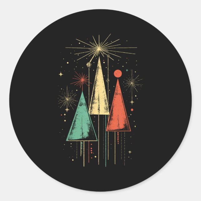 Sticker Rond Noël Moderne du Milieu du Siècle  (Devant)