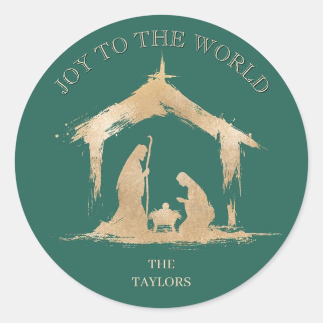 Sticker Rond Noël moderne Nativité religieuse Mary & Joseph (Devant)