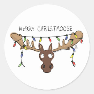 Sticker Rond Noël Moose mignonne drôle animal de vacances