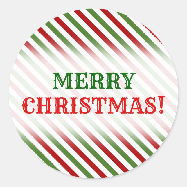 Sticker Rond Noël ; Motif rayé rouge, blanc et vert (Devant)