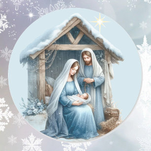 Sticker Rond Noël Nativité Enfant Jésus Vacances d'Hiver