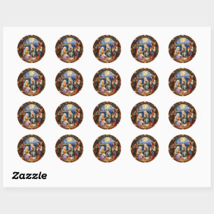 Sticker Rond Noël Nativité Vitrail Look