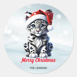 Sticker Rond Noël Neige Père Noël mignonne Neige Leopard Cub