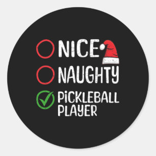 Sticker Rond Noël Nice Naughty Pickleball Player Liste de Noël