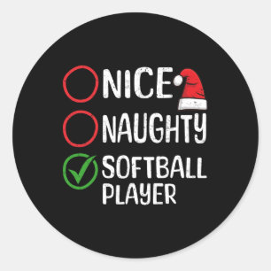 Sticker Rond Noël Nice Naughty Softball Player Noël L