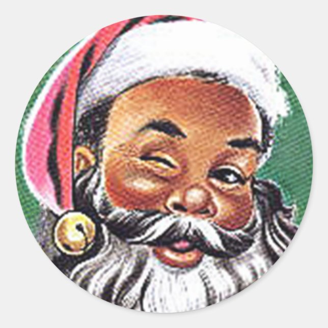 Sticker Rond Noël noir du Père Noël africain (Devant)