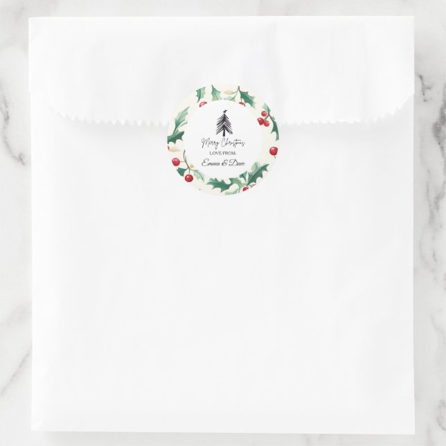 Sticker Rond Noël Noir et fleur (Sac)