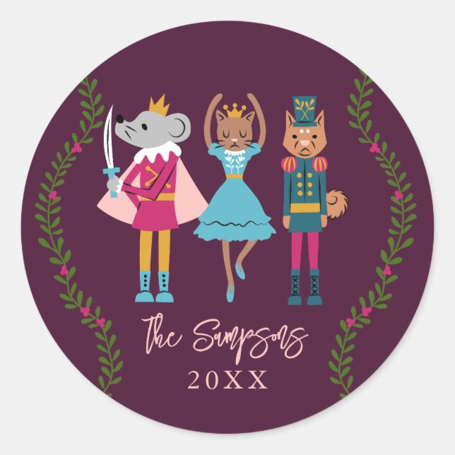 Sticker Rond Noël Nutcracker Pets Rouge (Devant)