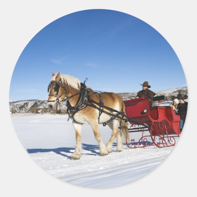 Sticker Rond Noël occidental - Cheval Sleigh de Noël (Devant)
