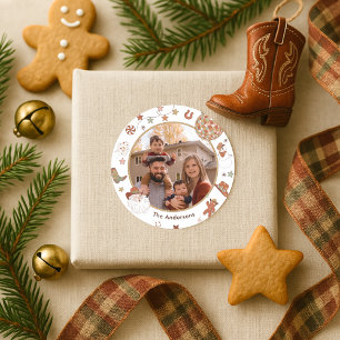 Sticker Rond Noël occidental rustique de famille de photo de Ho