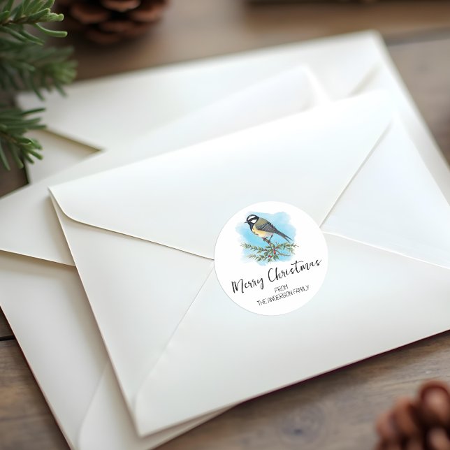 Sticker Rond Noël Oiseau Élégant (Personalized Christmas Sticker)