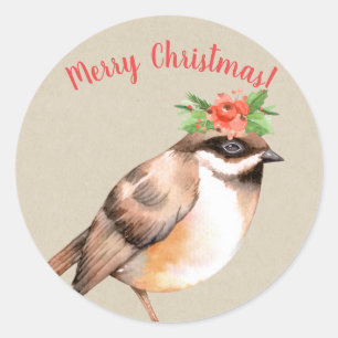 Sticker Rond Noël Oiseau Pays vacances Personnalisé
