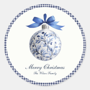 Sticker Rond Noël Ornement Bleu Traditionnel