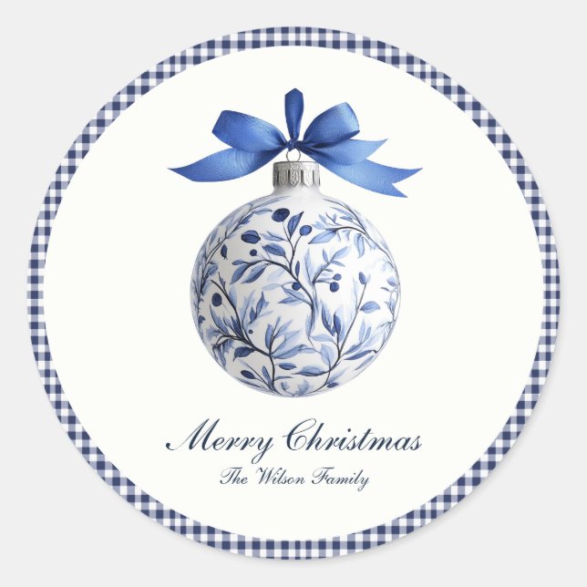 Sticker Rond Noël Ornement Bleu Traditionnel (Devant)