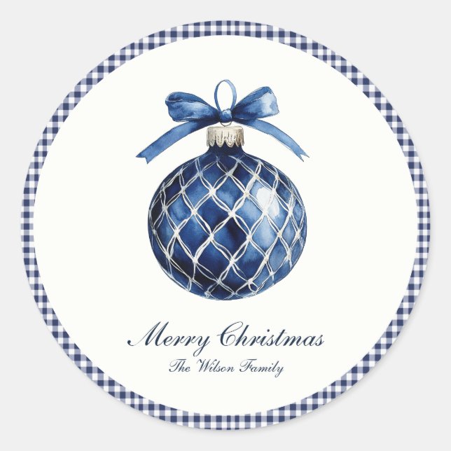 Sticker Rond Noël Ornement Bleu Traditionnel (Devant)