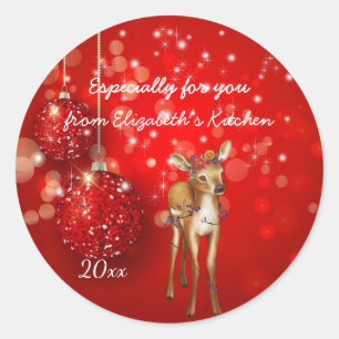 Sticker Rond Noël, Ornements de Parties scintillant rouge, Pers