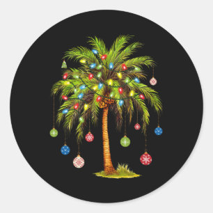 Sticker Rond Noël Palm Tree Lumière Hawaï Tropical Noël