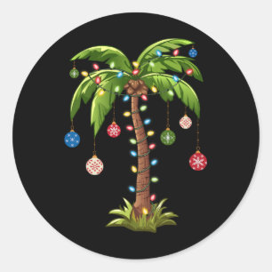 Sticker Rond Noël Palm Tree Lumière Hawaï Tropical Noël