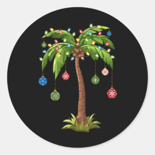 Sticker Rond Noël Palm Tree Lumière Hawaï Tropical Noël 2