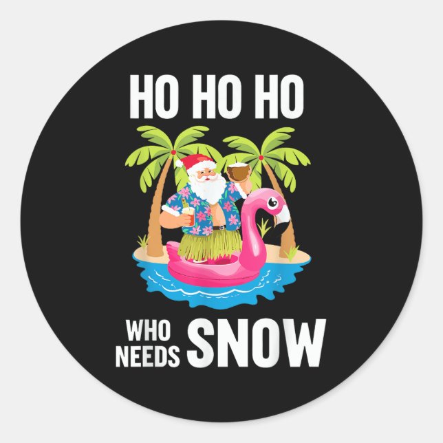 Sticker Rond Noël Palm Tree Père Noël Surf Beach Vacation X (Devant)