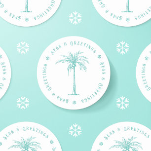 Sticker Rond Noël Palmier Tropical Mers et Salutations