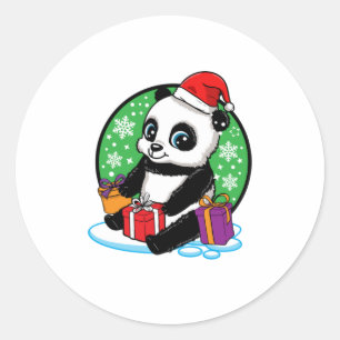 Sticker Rond Noël Panda Vacances d'hiver Amour animal