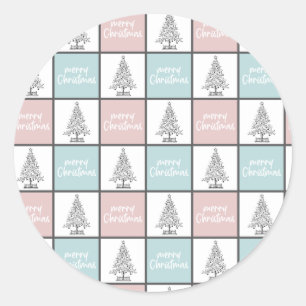 Sticker Rond Noël Pastel Bleu et rose Motif moderne