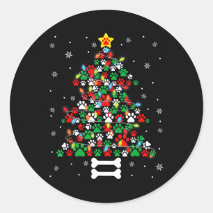 Sticker Rond Noël Pattes de Chien Mignon Arbre de Noël Fun Chie