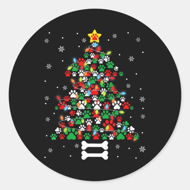 Sticker Rond Noël Pattes de Chien Mignon Arbre de Noël Fun Chie (Devant)
