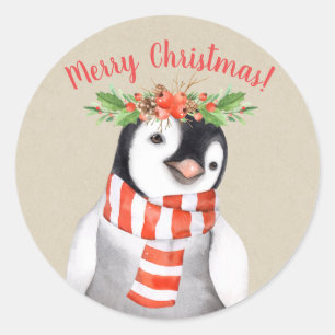 Sticker Rond Noël Penguin Bird Pays Vacances sur mesure