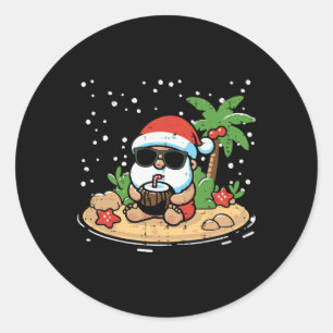 Sticker Rond Noël Père Noël Beach Noël Tropical Hawaii Hommes F