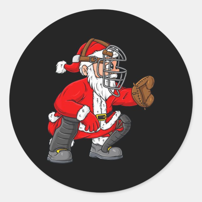 Sticker Rond Noël Père Noël Capteur de baseball Garçons Filles (Devant)