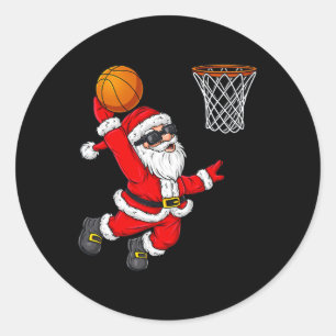 Sticker Rond Noël Père Noël Dunking Un Basket Garçons Ki