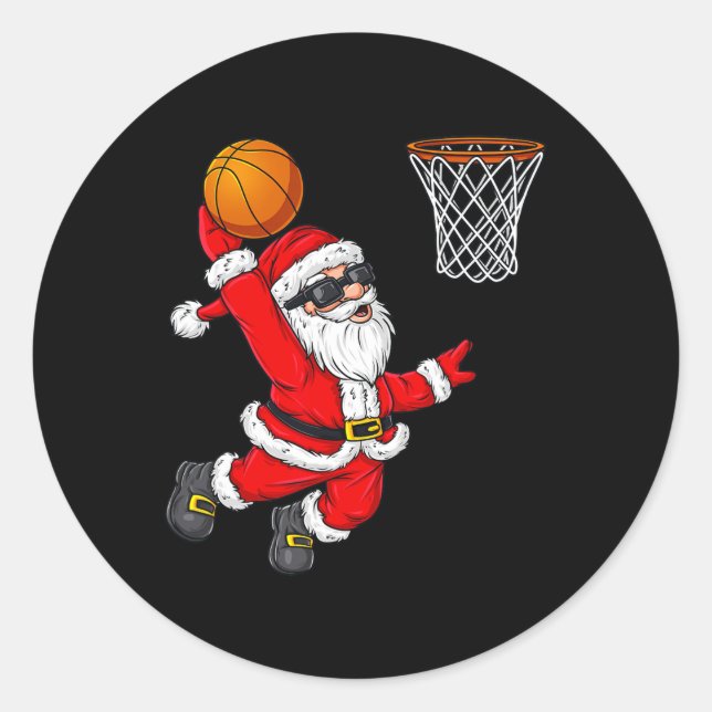 Sticker Rond Noël Père Noël Dunking Un Basket Garçons Ki (Devant)