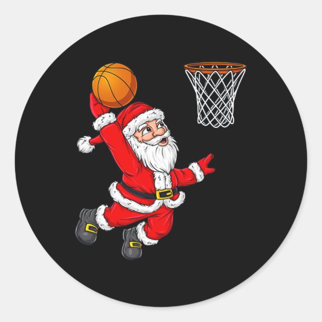 Sticker Rond Noël Père Noël Dunking Un Fun De Basket-ball Xma (Devant)